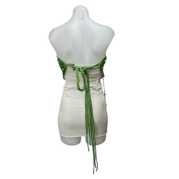 NEW Nanushka Green Silk Satin Strapless Tie Back Bandea Bustier Blouse Top OS - Picture 3 of 5